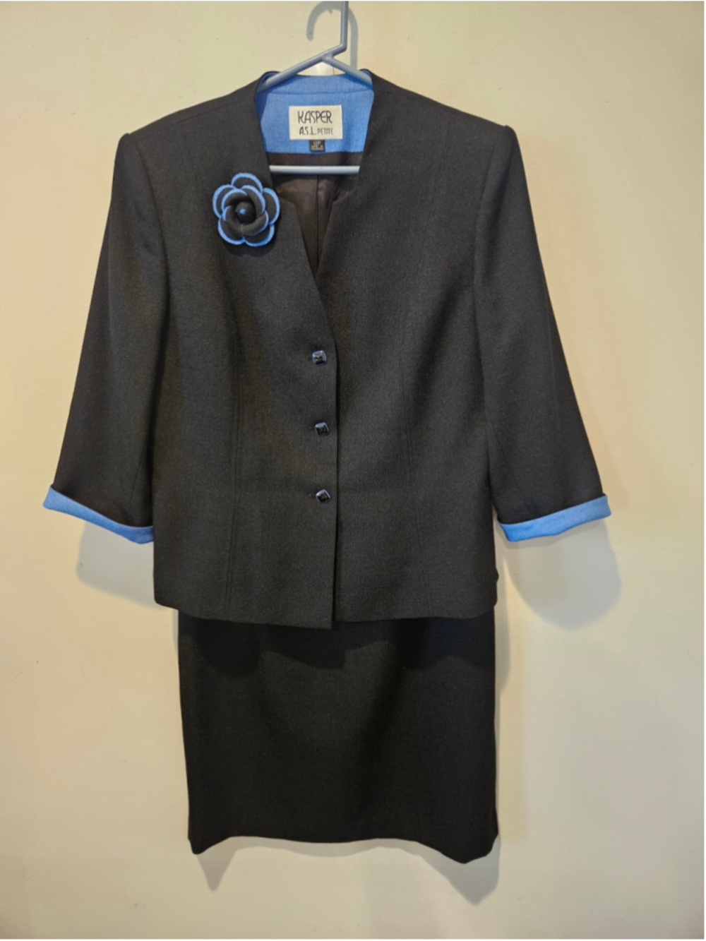 Women's Kasper A.S.L Vintage Petite Suit Jacket 12P Black and Blue
